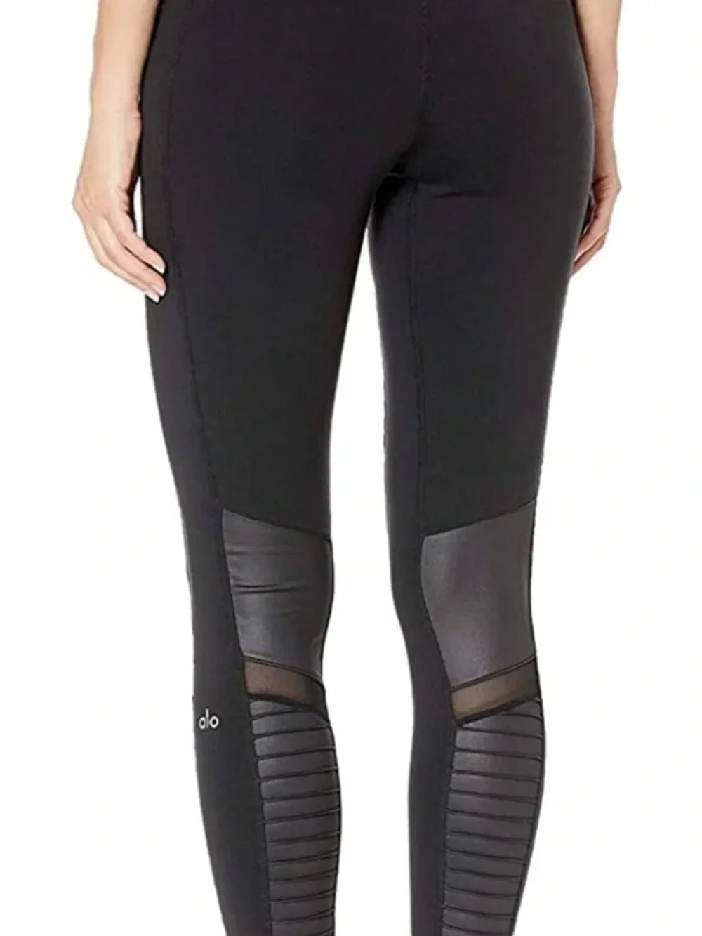 Alo Yoga Moto Leggings Ribbed Mesh High Waisted Stretch Pants Black Size Small